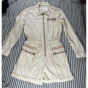 Anthropologie Utility Romper Womens Small Ivory One Of A Kind READ Zip Pockets